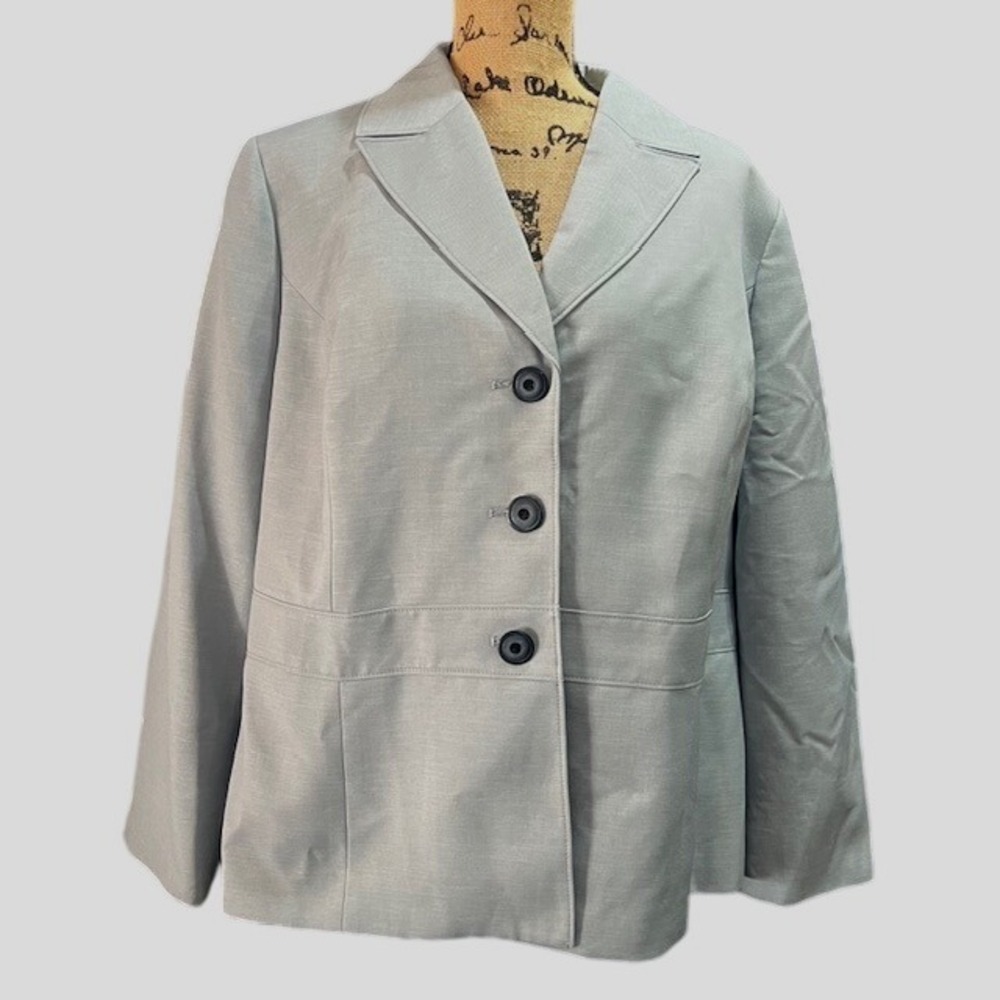 Le Suit Woman Light Blue Grey 3 Button Blazer Jacket 16W Professional Office